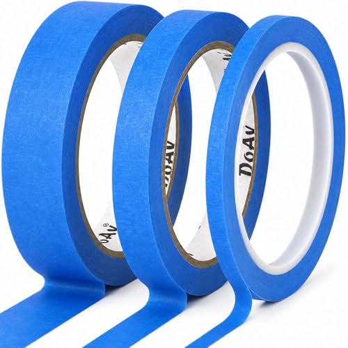 DOAY 3 Pack Blue Painters Tape - Masking Tape 0.75 0.50 0.25 Wide - Multi-Size Pack Multi-Surface Smart Adhesion - 270FT Total - Paint Tape for DIY Labeling Art Car (#3910)