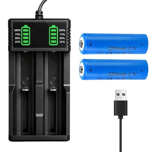 Dhqkqg Wiederaufladbarer 3 7V Akku mit Ladegerät 2 Stück 2200mAh Wiederaufladbarer NIMH mit 1 Packung USB Akku Ladegerät für Taschenlampe/Stirnlampen/Kamera/Kleinen Lüfter