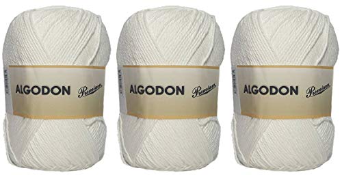 Pelote de fil de coton 100% coton de première qualité parfait pour le bricolage et le tricot à la main (couleur blanc cassé 100 g, environ 220 mètres Lot...
