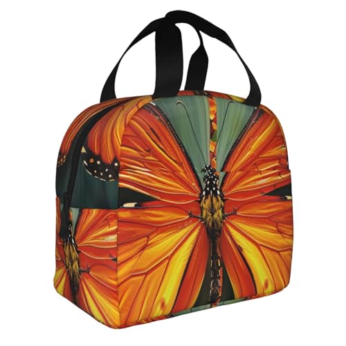 LRHCNZDCP Orange Butterfly Prints Insulated Picnic Lunch Bags for Men Women, Foldable Cool Bag Thermal Tote Bags for Work Picnic Camping School Beach