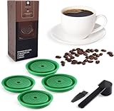 Reusable Coffee Capsule Lids for Original Nespresso Pods Vertuoline, Food Grade Silicone Caps for Any Sizes of Reusable Nespresso Refillable Capsule with Scoop and Brush (Green)