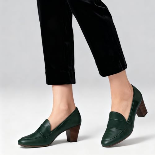 Image of SHODENSE Women Chunky Kitten Heel Pumps Shoes Round Closed Toe Slip On Suede Penny Loafers Matte Block Mid Heels Dress Loafer Almond Toe Comfort Oxford Shoes Office Work Classic Elegant 4-11 M US