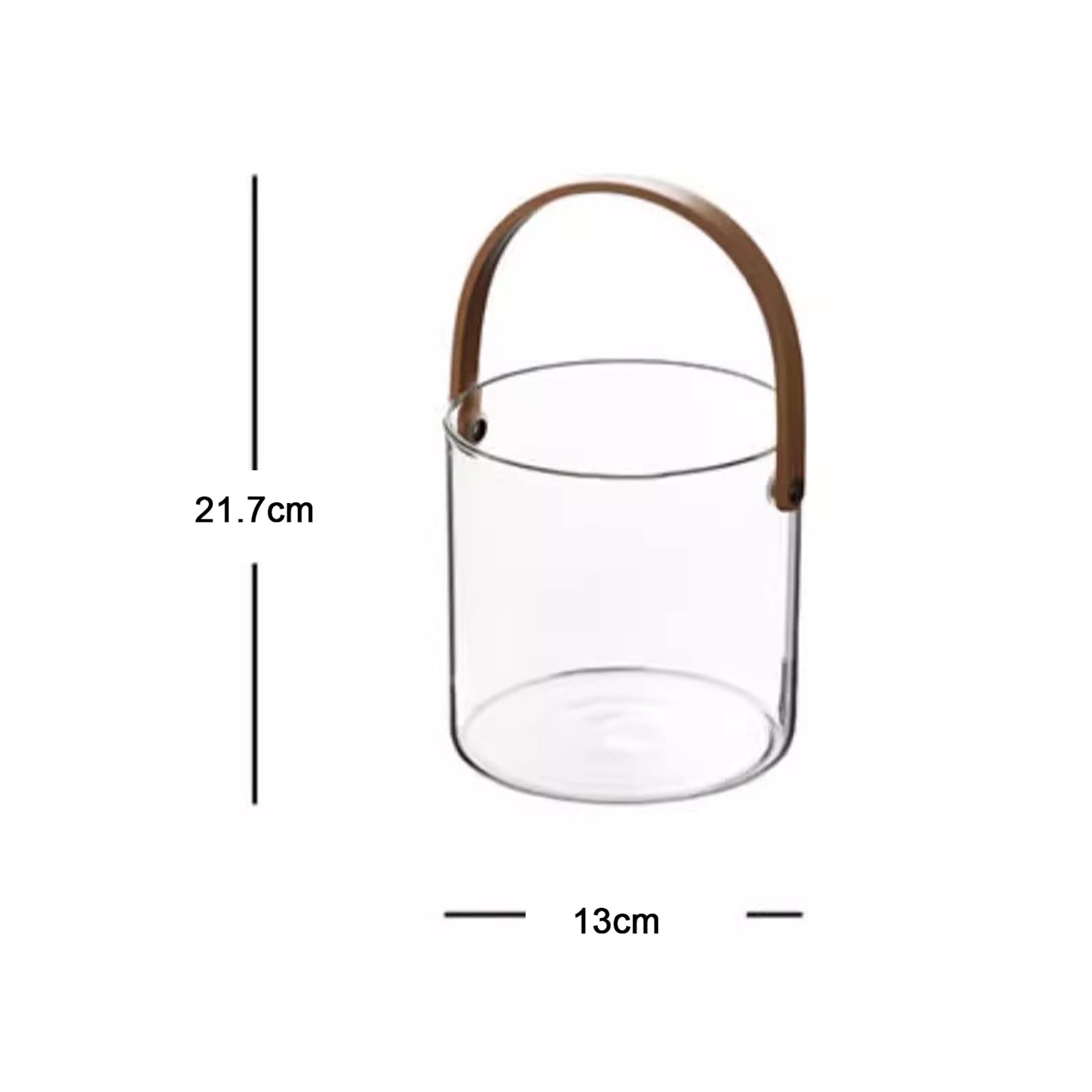 Flaschenkühler Transparenter Glas-Eiskübel, Kleiner Eiswürfelbehälter, Champagner-Bier-Weinkühler mit Bambusgriff for Gefrierschrank-Cocktail-Bar-Party Eiskühler