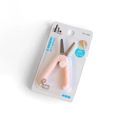 1pc Keychain Scissors Mini Folding Scissors Portable Travel Pocket Scissor for Badge Reel(Pink)