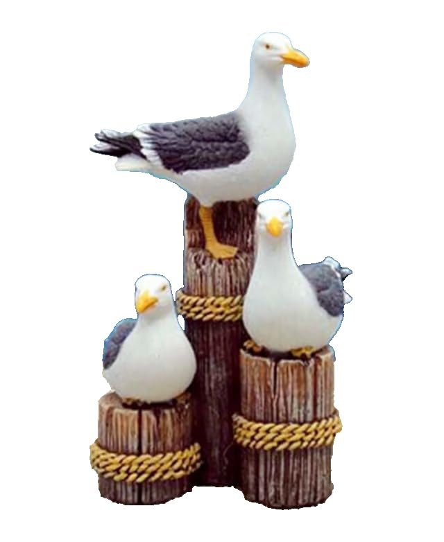 Generisch Maritime Dekofigur 3 Möwen auf Poller, 15 x 8 x 7 cm,...