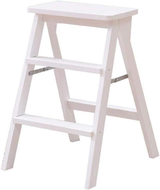 Taburete plegable portátil de madera con 3 escalones para cocina, oficina, silla de seguridad multifuncional (blanco)