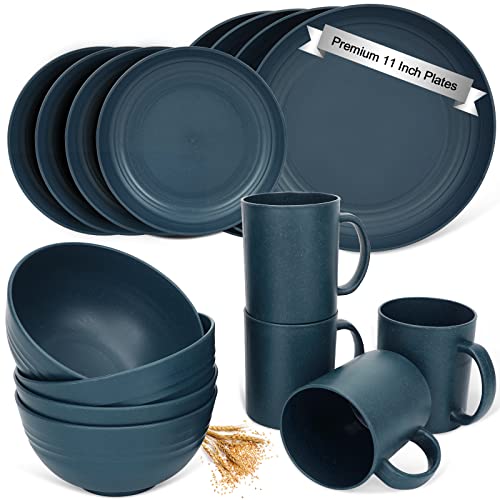 Kitdoyo Wheat Straw Dinnerware Sets Camping Dishes Set for 4
