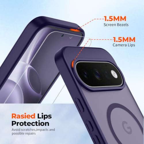 Image of SUPFINE Magnetic for Google Pixel 11 Case - Dark Purple | With Screen Protector,Translucent Matte,Built-in Magnets,Military Grade Drop Protection,Shockproof Phone Cover