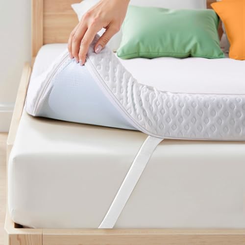 Topper 90 x 200 cm, altezza 7,5 cm, memory foam H2, coprimaterasso con 4 nastri antiscivolo, comodo...