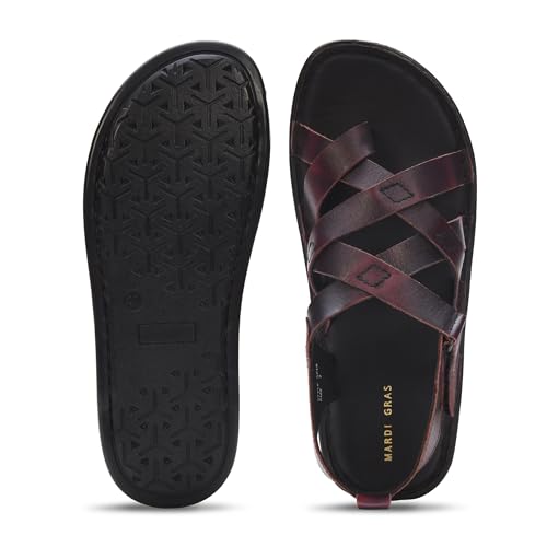 Image of MARDI GRAS Leather Sandals for Men | Casual Sandals with PU Sole & Foam Insole | Adjustable Straps, Breathable Leather Lining