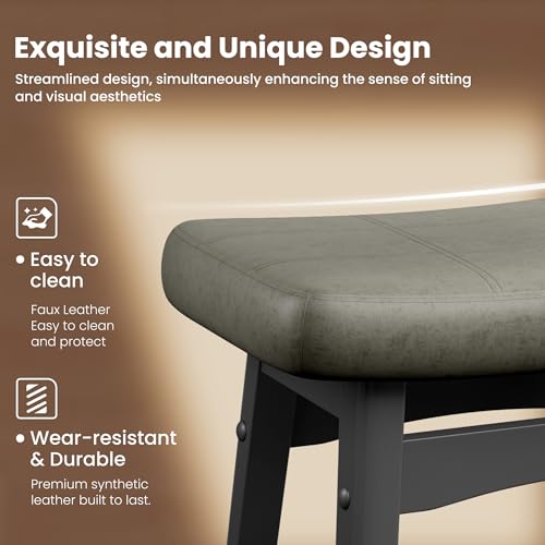 Image of PHI VILLA Counter Height Bar Stools Set of 3, Solid Wood Barstools