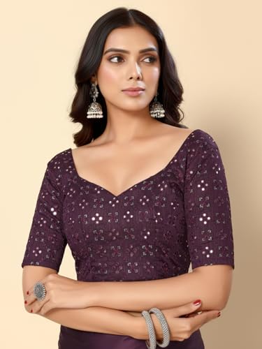 Image of FABIAN FASHION Women's Plain Japan Satin Silk Saree with Pearl Lace Border, Includes Unstitched Matching Blouse Piece - Elegant Saree(AVN 1694)