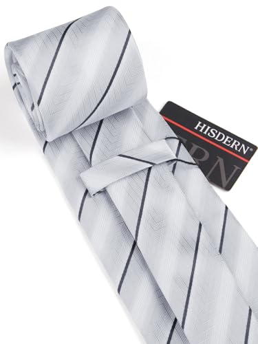 Image of HISDERN Mens Tie Striped Ties and Handkerchief Set Business Formal Woven Pocket Square Wedding College Stripe Necktie