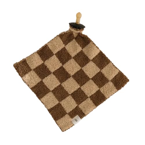 Image of Forever French Baby | Lovey | Pacifier Holder | Lovey Gifts | Boy & Girl | Ideal for Age 0 Months & Up | Microfiber Feather Yarn (Brown Sugar Checkerboard)