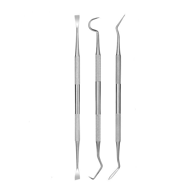 FREWIK Pet Dog Cat Teeth Tartar Plaque Remover Stainless Steel Double Headed Scaler Scraper Dental Tooth Cleaning Tools Oral Care Hygiene Set(3 Pieces Different Shape Silver)