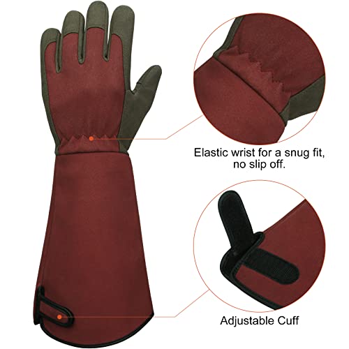 Barst Long Sleeve Gardening Gloves, Synthetic Leather Rose Pruning Gloves Thorn & Puncture Resistant Floral Gauntlet Garden Glove With Adjustable Cuff For Bushes Cacti Medium #TOP4
