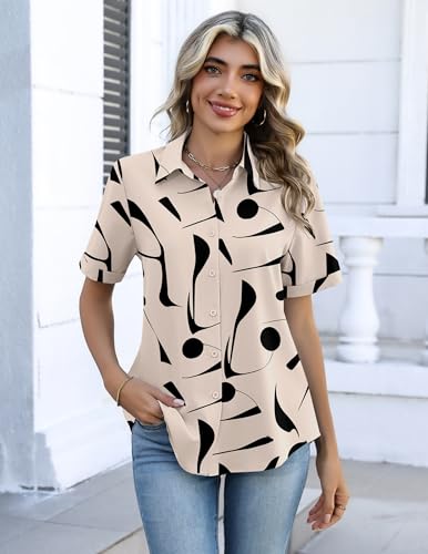 Image of Zeagoo Button Down Shirts for Women Short Sleeve Collared Tops Dressy Casual V Neck Blouses