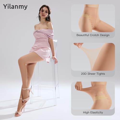 Yilanmy Toeless Pantyhose Sheer Tights for Women 20D Open Toe Pantyhose High Waist Nylons 3 Pairs3