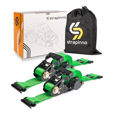 Strapinno E-Track Retractable Ratchet Tie-Down Straps - 2 in x 15 ft Heavy Duty Ratchet Strap with 4,500lbs Breaking Strength for E-Track Rails, Enclosed Trailer & Van (2 PCs) Cover