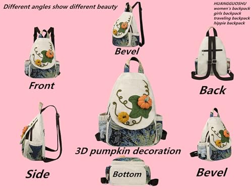 Image of Travel Bags for Women Mini Cute Boho Coquette Vintage Handmade Adjustable Strap Fashion Western Hemp College Backpack Hiking Bag Personal Item Travel Bag Pumpkin