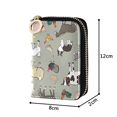 OTVEE Farm Animals Cow Pig RFID Credit Card Wallet, Microfiber Leather Zipper Card Case Holder for Women4