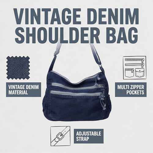 Image of Denim Shoulder Bag Canvas Messenger Bag for Women Men Tote Bag Casual Retro Aesthetic Crossbody Bag Handbag