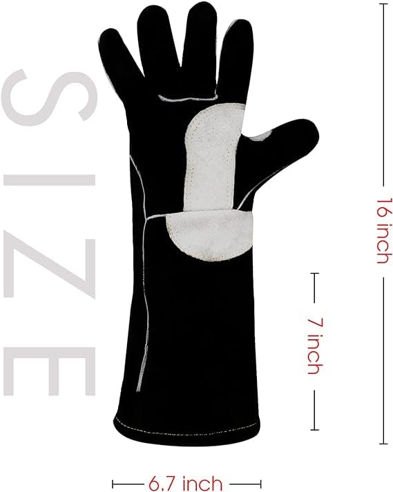 YESWELDER Guantes de Cuero para Soldadura MIG, Resistentes al Calor y al Fuego, Negros, también Perfectos para Parrilla/BBQ/Fogón de Leña/Horno/Cortando Fuego