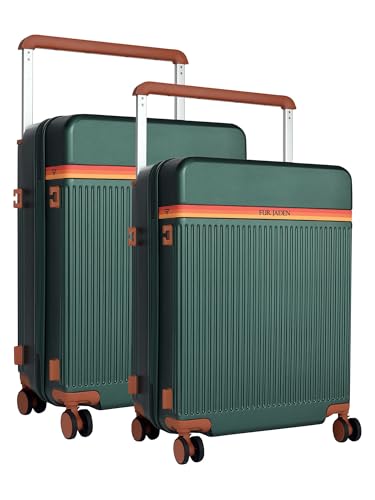 Image of FUR JADEN The Aviator German Polycarbonate Travel Luggage Suitcase with 8 StealthTech Silent Shock Absorbing Wheels, TSA Lock & Aerospace Grade Wide Handle (Forest Green, Set of 2 - Cabin + Medium)