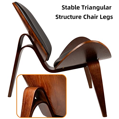 Aoparts Mid Century Modern Shell Lounge Chair, Faux Leather, Scandinavian Furniture Tripod Plywood Classic Design Solid Wood Accent Chairs For Living Room, Reading, Lounge, Office, Salon #TOP7