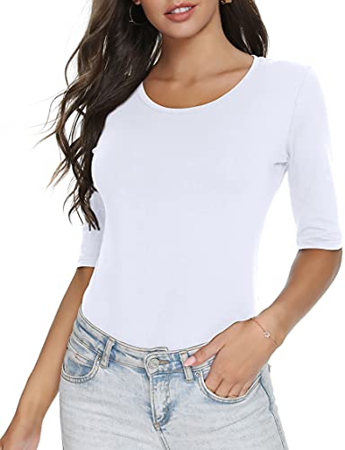RightPerson Women's Basic Half Sleeve Round Neck T-Shirt Stretchy Casual Cotton Tops