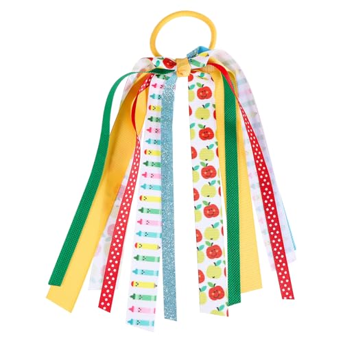 Back to School Ponytail Hair Ribbon Streamer Handmade Pigtail Pony...