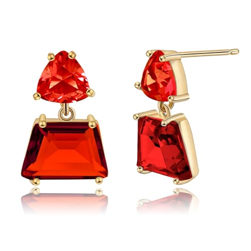 Elaximn Small Hypoallergenic Red Crystal Dangle Earrings for Women