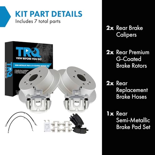 Image of TRQ Rear Brake Pad and Rotor Set Semi Metallic Coated Rotors Calipers Compatible with 2004-2007 Toyota Highlander