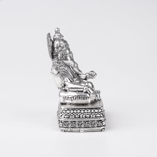 Image of Artarium Brass Vighnaharta Lord Ganesha Statue Car Dashboard (Height 4 inch), Small Ganpati ji Murti for Car Accessories, Home Decor, Office Gifting and Pooja Room (Silver Finish)