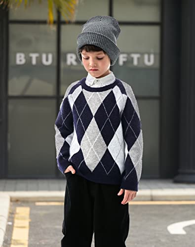 Arshiner Boys Sweater Boys Long Sleeve Knit Crewneck Sweater Kids Argyle Pullover Sweater Argyle-Navy 7-8 Years #TOP1