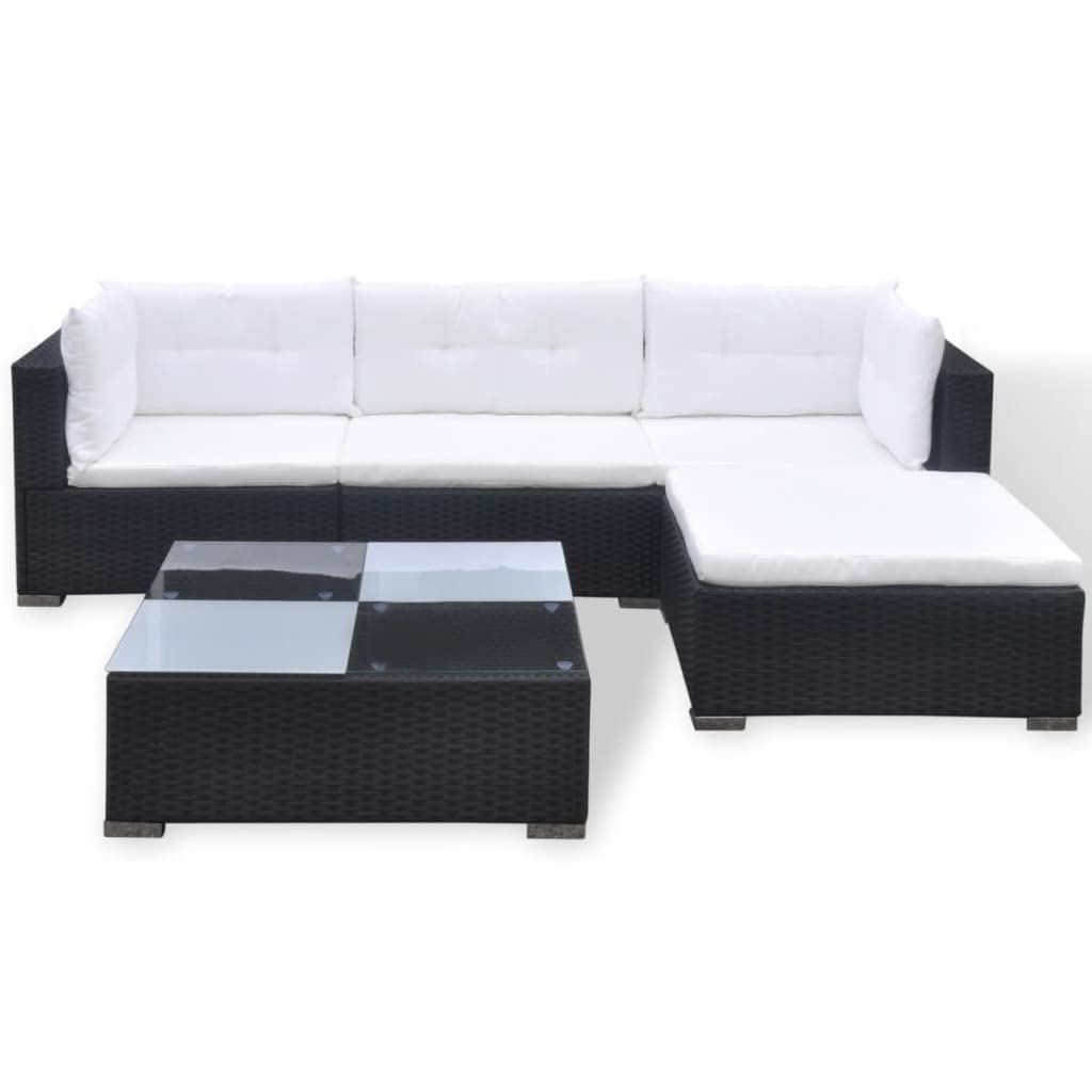 vidaXL Set de Muebles de jardín 5 pzas y Cojines ratán sintético Negro, sofá de Exterior, Conjunto de Muebles de Exterior, Conjunto de Muebles
