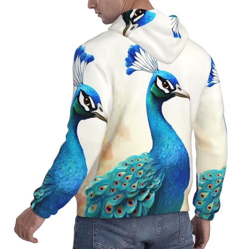 Men's Fleece Pullover Hoodie Long Sleeve Hooded Cartoon blue peacock Sweatshirt Casual Shirts With Pockets4