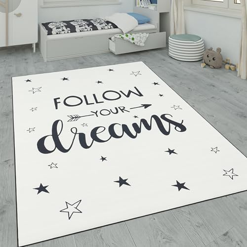 Paco Home Kinderteppich, Kinderzimmer Teppich m. Stern, Mond u. Karo Motiven, Grösse:160x230 cm, Farbe:Weiß