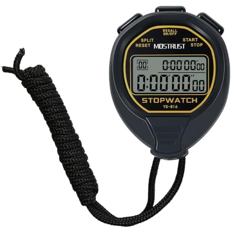MOSTRUST Digital Waterproof Stopwatch, 30Laps Split Memory Stopwatch, No Clock, No Calendar, No Alarm, Simple Silent Large Display Stop Watch with ON Off for Sports Swimming Training Coaches (Black) Cover