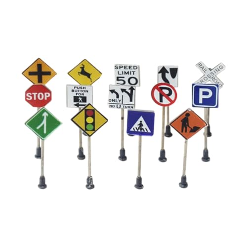14 Pieces Mini Traffic Signs Road Signs for Micro Landscape 1/87 HO Scale