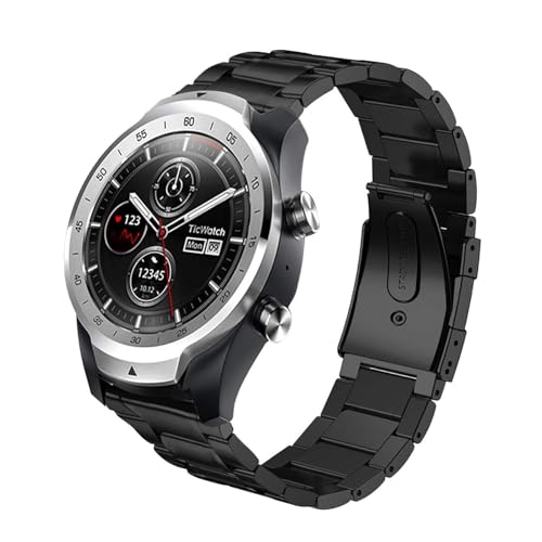 Aimtel Compatible with TicWatch Pro 3 Band/Pro 4G LTE/Pro 2020 Bands, 22mm Stainless Steel Wristband Metal Replacement Strap for Ticwatch Pro Series Smartwatch (Black)