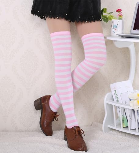 Image of Womens Thigh High Socks Athletic Stripe Cute Colorful Over the Knee High Sock Colorful Long Tube Sock