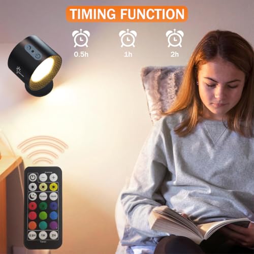Image of ELEPHANTBOAT Wall Lights for Home Decoration 360 Rotatable Magnetic Wall Light RGB Night Lamp for Bedroom Wall Rechargeable Lights for Room, Built-in 2000 mAh & Remote Brightness Adjustment