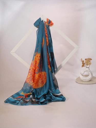 Image of Scarf Stole for Women - 185 x 135 cm Chiffon Scarf with Floral Print | Lightweight Scarf, Soft Stole for Women | Satin Feel Neck Scarf | Women Accessory