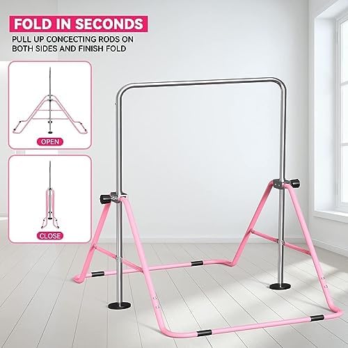 FBSPORT Folding Gymnastic Training Kip Bar with Rings,Expandable Gymnastics Bars Horizontal Bars Adjustable Height Fitness Equipment for Home/Floor/Practice/Gymnastics/Trainning/Parkour — view 2