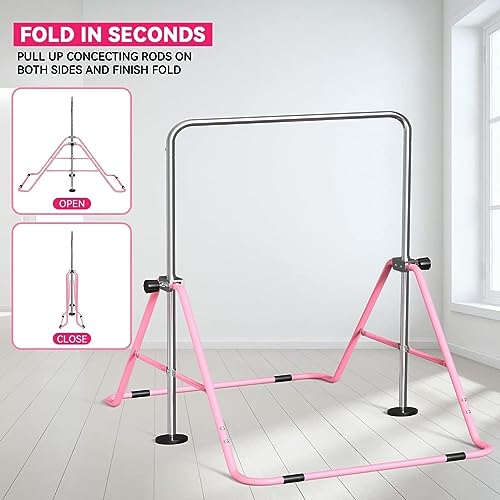 FBSPORT Gymnastics Bar for Kids，Adjustable Height Gymnastic Horizontal Bars,Junior Training Bar Children Folding Training Monkey Bars for Home Using - Thumbnail 3
