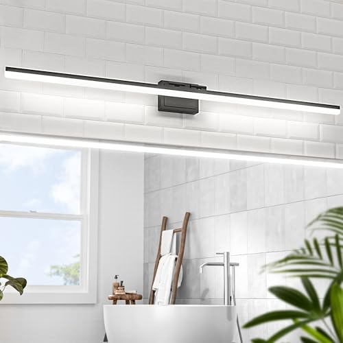 Image of VOLISUN Modern Bathroom Vanity Light 55 inch, 45W Dimmable 5CCT Led Bathroom Light Fixture Over Mirror, Black Bar Vanity Light for Bathrooms Mirror Cabinets Bedroom
