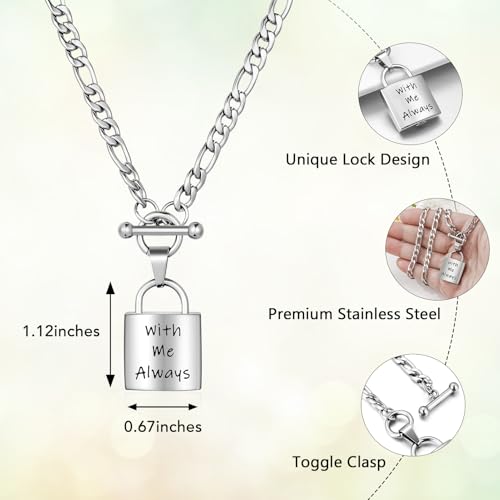 abooxiu Lock Urn Necklace for Ashes Stainless Steel Ashes Necklace Cremation Necklace for Human Ashes Memorial Ashes Holder - Never Say Goodbye2
