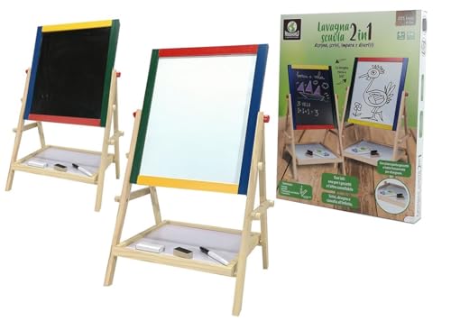 Lavagna in Legno Double Face per Gessi e Pennarelli cm 61x42 in Legno per Bambini Lavagne 2 in 1 Gessi e Pennarelli Lavagna per Bambini Double Face con Cavalletto Lavagnetta Scuola