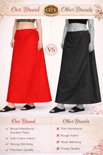 Image of CITIX Pure Cotton Petticoat for Woman Saree | Adujastable Drawstring Waist